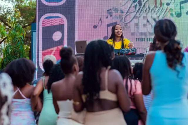 DJ Etania exciting the teens at Bloomfest Kampala