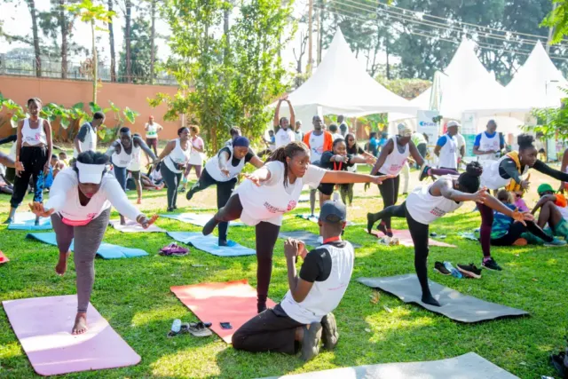 Participants doing yoga