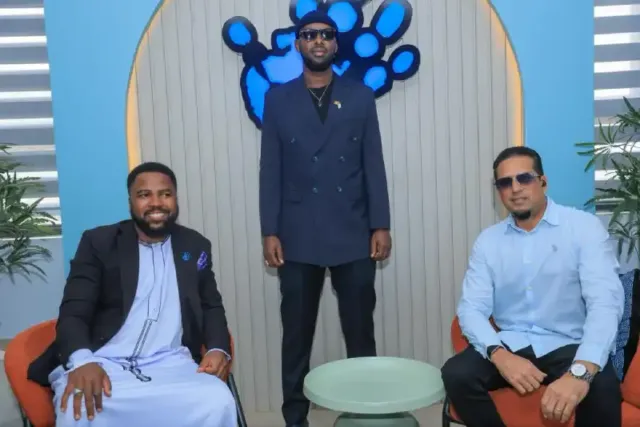 Reach A Hand CEO Humphrey Nabimanya, artist Eddy Kenzo and Talent Africa boss Alibhai