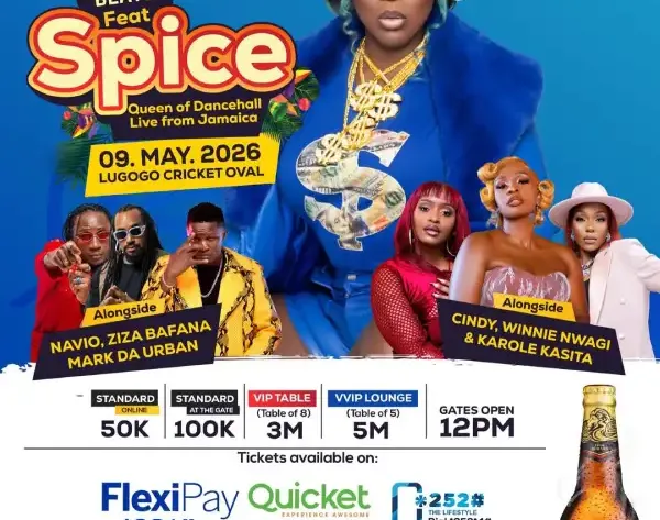 Join Safari Beats Kampala on May 9th, 2026 at Lugogo Cricket Oval featuring Spice Queen of Dancehall and top Ugandan dancehall stars. Enjoy music, vibes, and drinks from 12 PM till late.