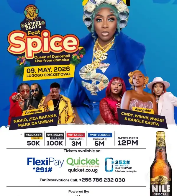 Join Safari Beats Kampala on May 9th, 2026 at Lugogo Cricket Oval featuring Spice Queen of Dancehall and top Ugandan dancehall stars. Enjoy music, vibes, and drinks from 12 PM till late.