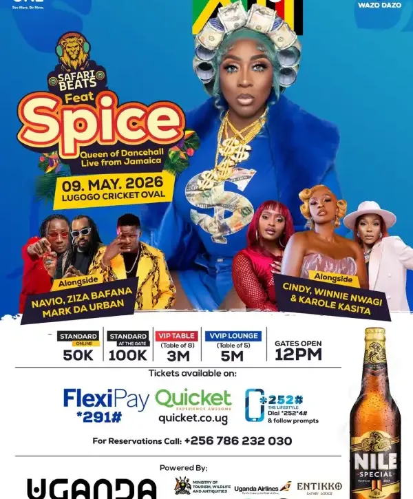 Join Safari Beats Kampala on May 9th, 2026 at Lugogo Cricket Oval featuring Spice Queen of Dancehall and top Ugandan dancehall stars. Enjoy music, vibes, and drinks from 12 PM till late.