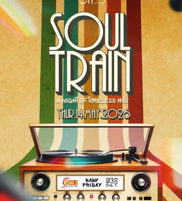 Experience Soul Train on 14 May 2026 at Silo 15 in Kampala. Enjoy timeless hits, great energy, and an unforgettable night from 5 PM till late.