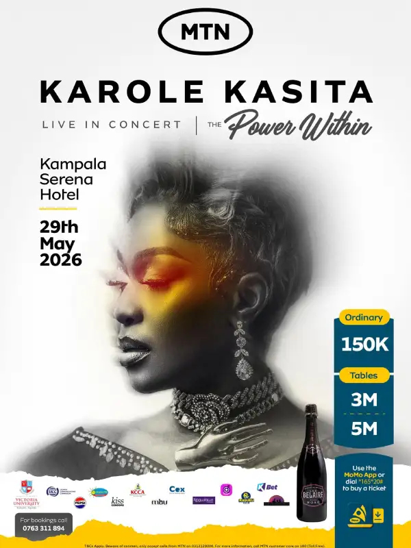 Join Karole Kasita for her Live in Concert on May 29th, at Kampala Serena Hotel for great vibes and unforgettable entertainment.