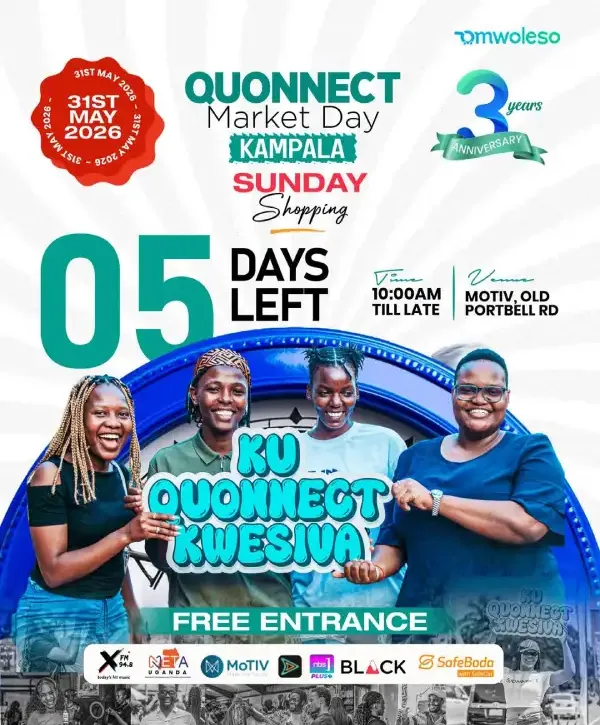 Join Quonnect Market Day on 31st May at Motiv Kampala. Enjoy free entry, shopping stalls, food, drinks, and live entertainment from 10 AM till late.