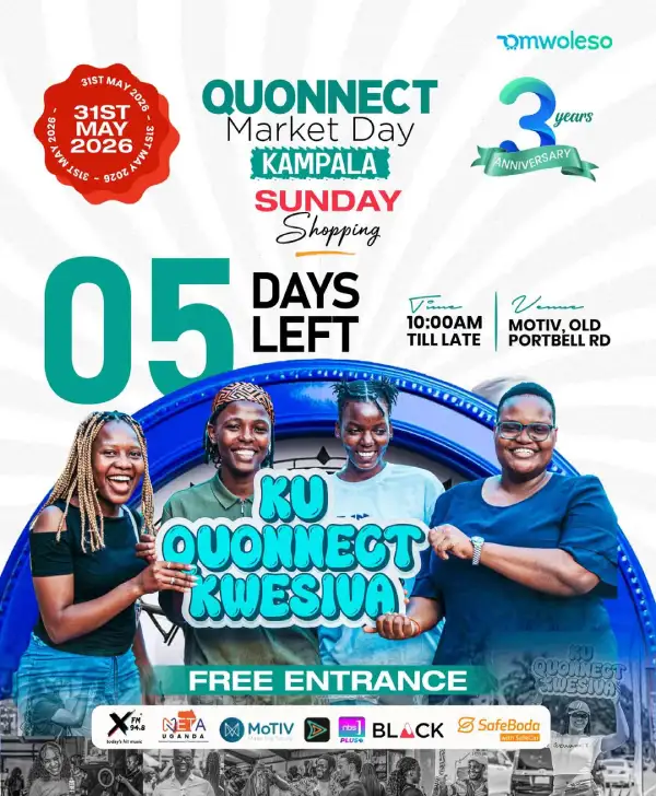 Join Quonnect Market Day on 31st May at Motiv Kampala. Enjoy free entry, shopping stalls, food, drinks, and live entertainment from 10 AM till late.